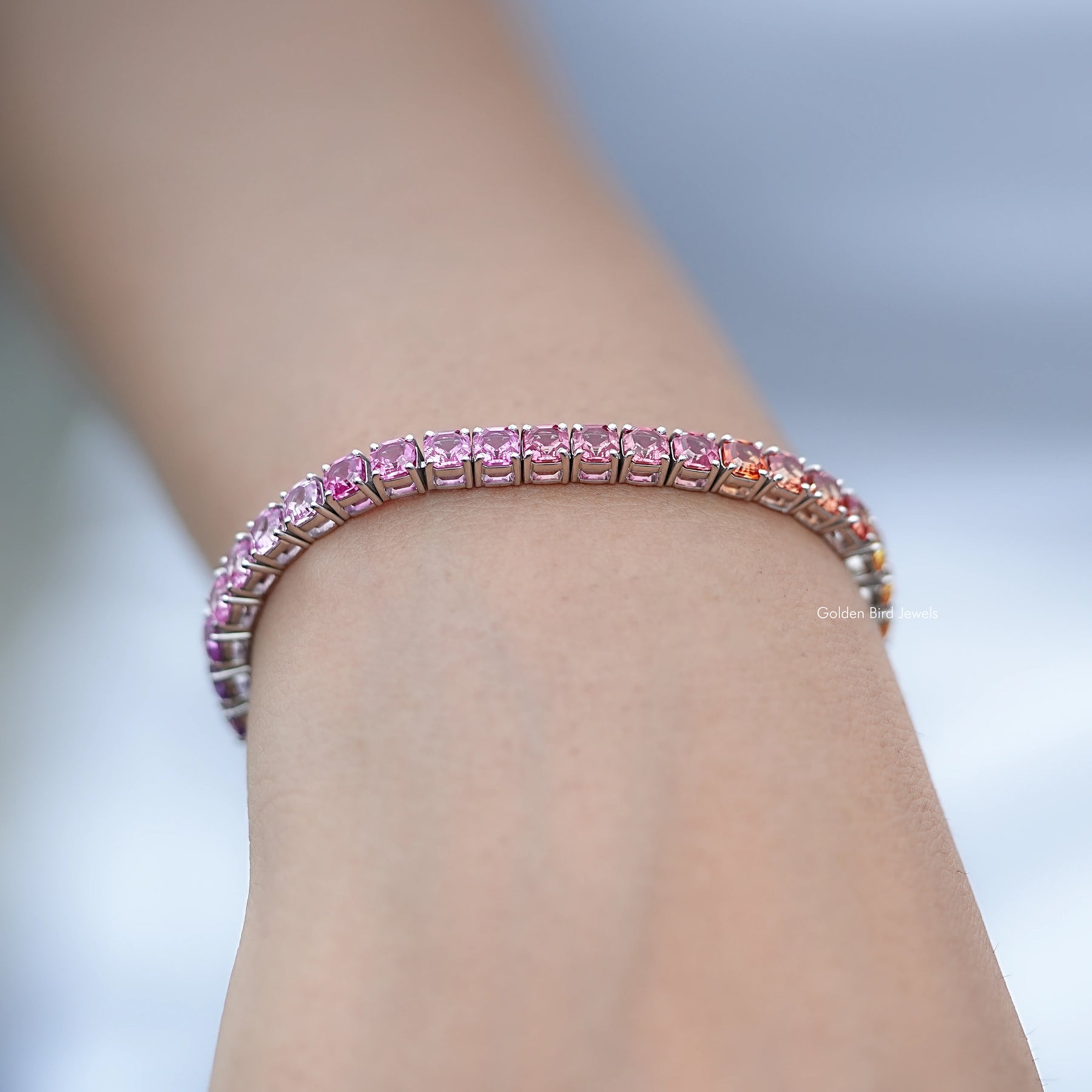Gradient Multi Color Asscher Gemstone Tennis Bracelet
