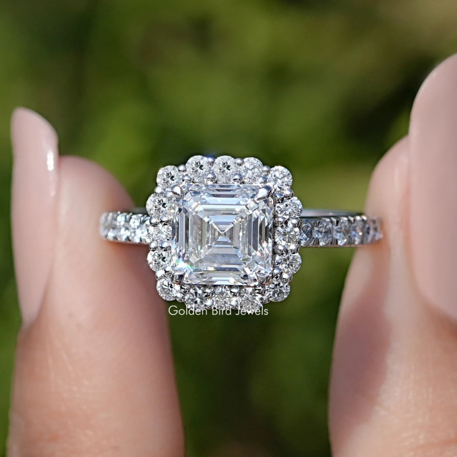 Asscher Cut Halo Wedding Ring - Main Image