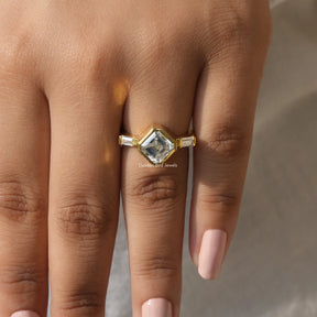 Close-Up View of Asscher Cut Lab Diamond Ring In Yellow Gold