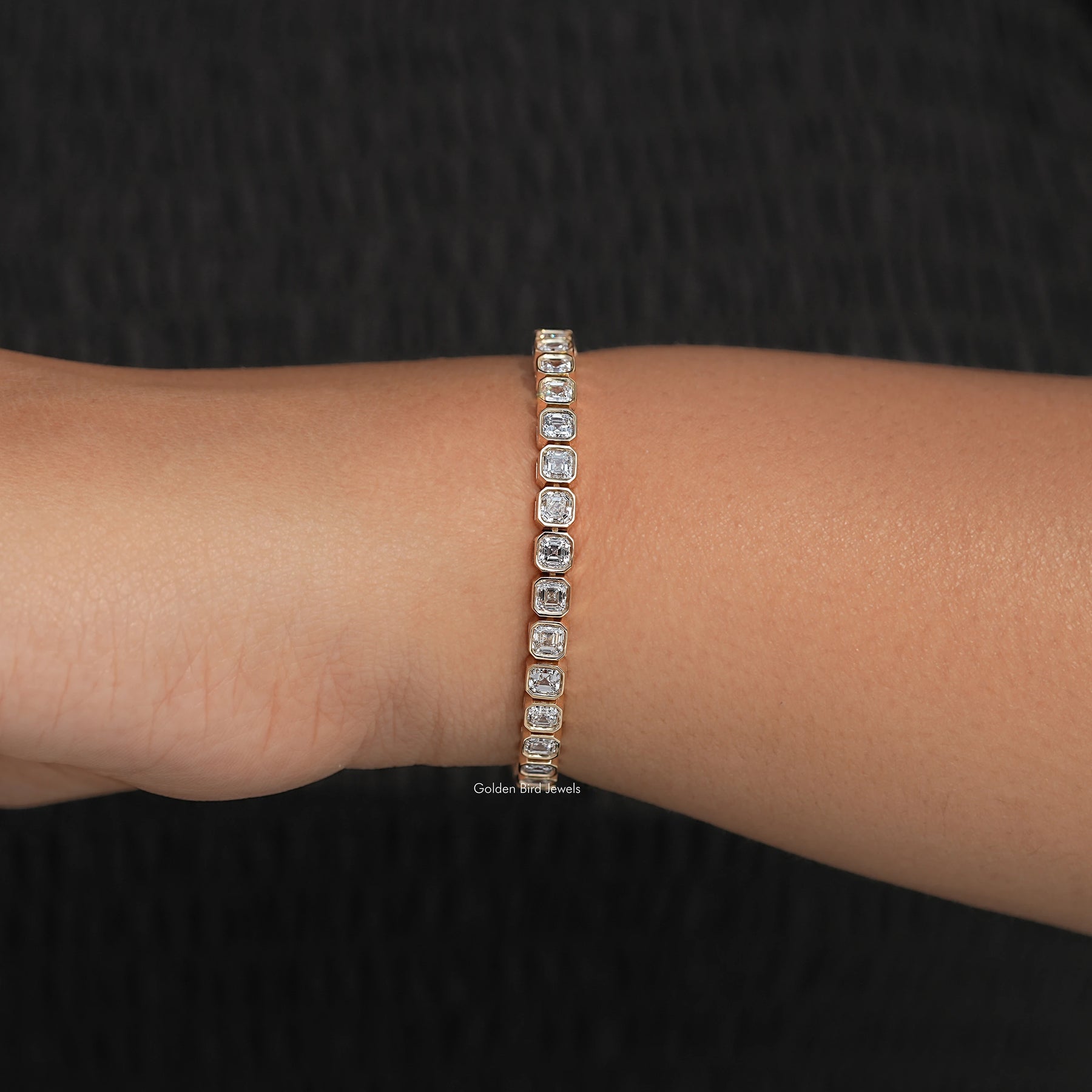 Bezel Set Asscher Lab Diamond Tennis Bracelet