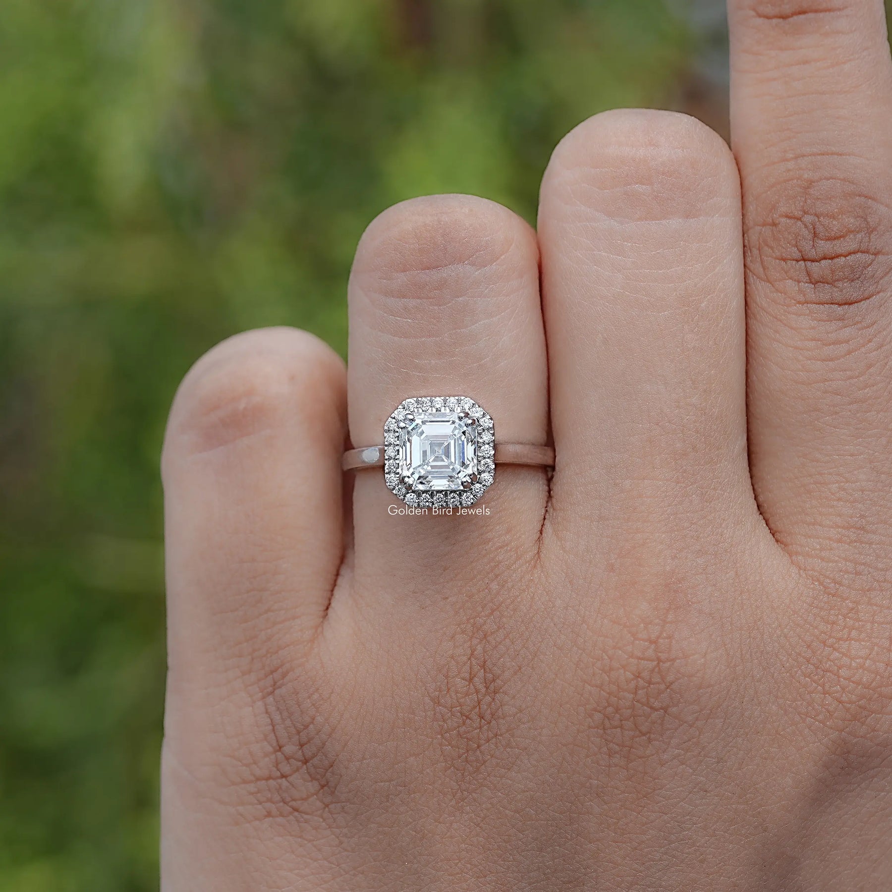 Asscher Cut Diamond Halo Engagement Ring - Main Image