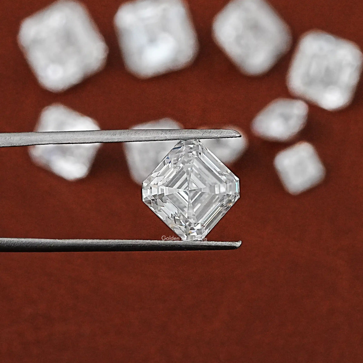 Tweezer holding the Asscher Cut Lab Grown Loose Diamond