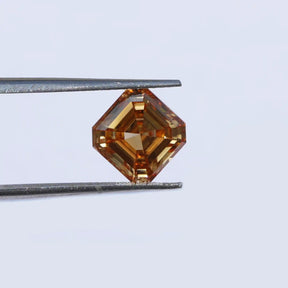 [Front view of orange asscher cut loose moissanite]-[Golden Bird Jewels]