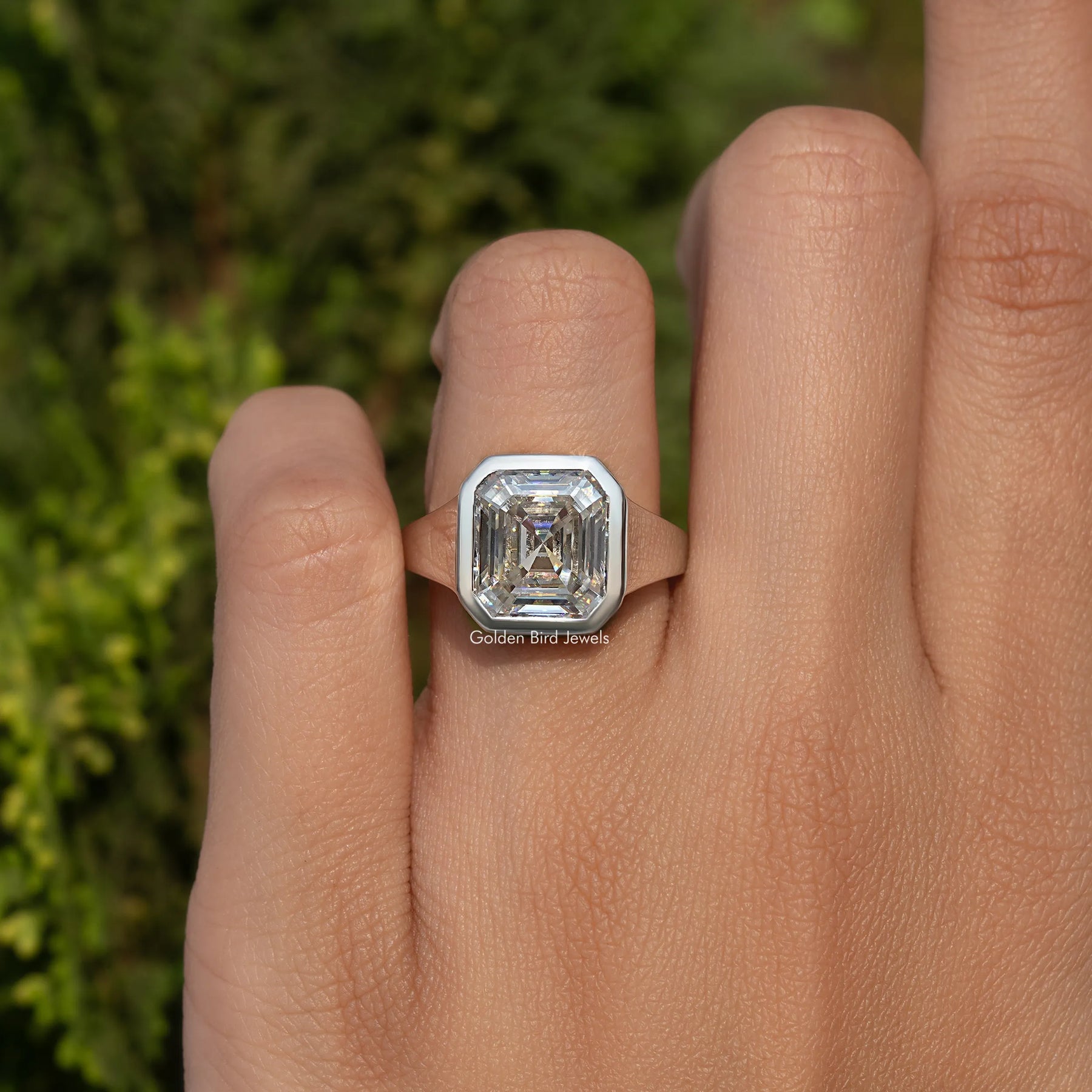 Asscher Cut Moissanite Bezel Set Solitaire Ring