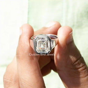 View of Asscher cut moissanite  Men's bezel Ring 