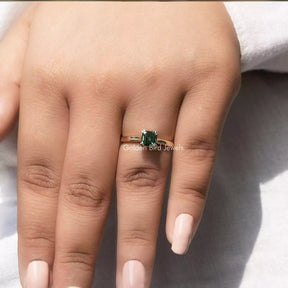 Asscher Cut Double Prong Set Moissanite Ring In Yellow Gold