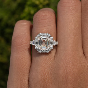 Asscher Cut Moissanite Halo Engagement Ring