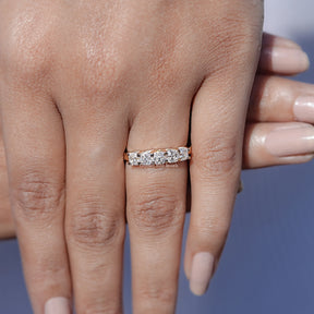 Asscher Cut Moissanite Five Stone Wedding Band