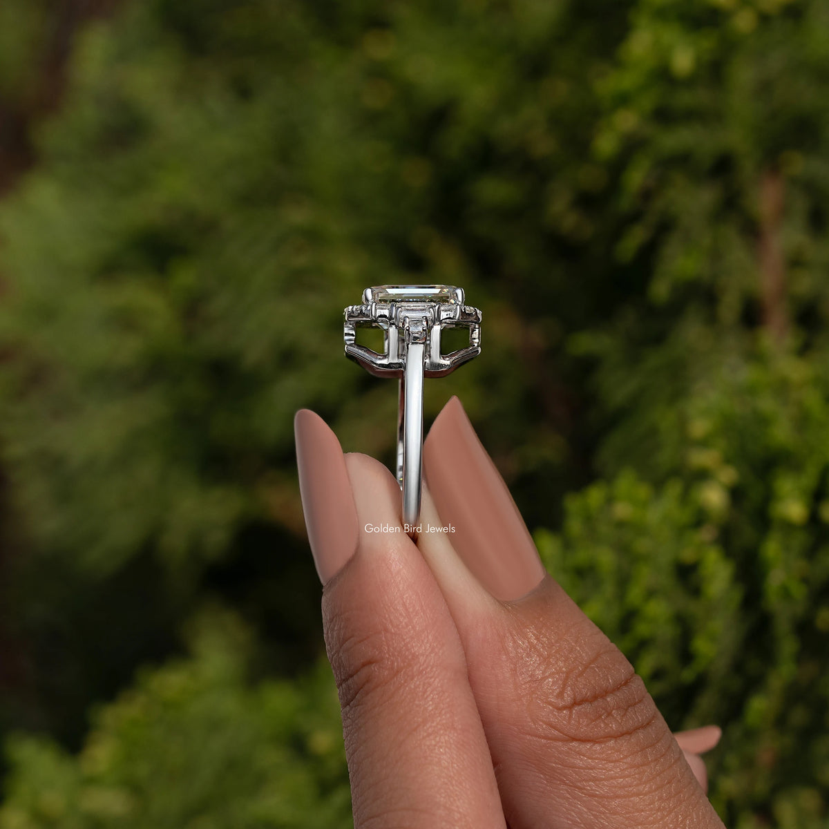 Asscher Cut Moissanite Halo Engagement Ring