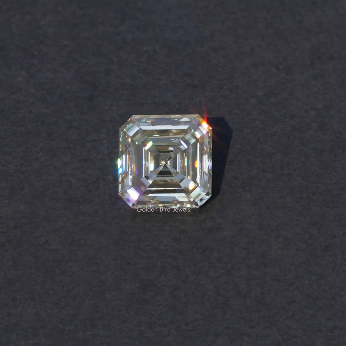 [Front view of asscher cut loose moissanite]-[Golden Bird Jewels]