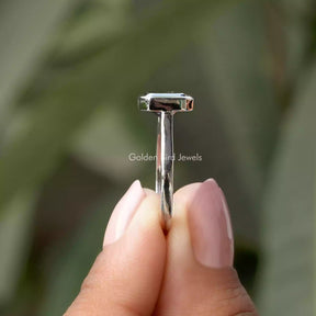 [Side view of bezel set moissanite ring made of white gold]-[Golden Bird Jewels]