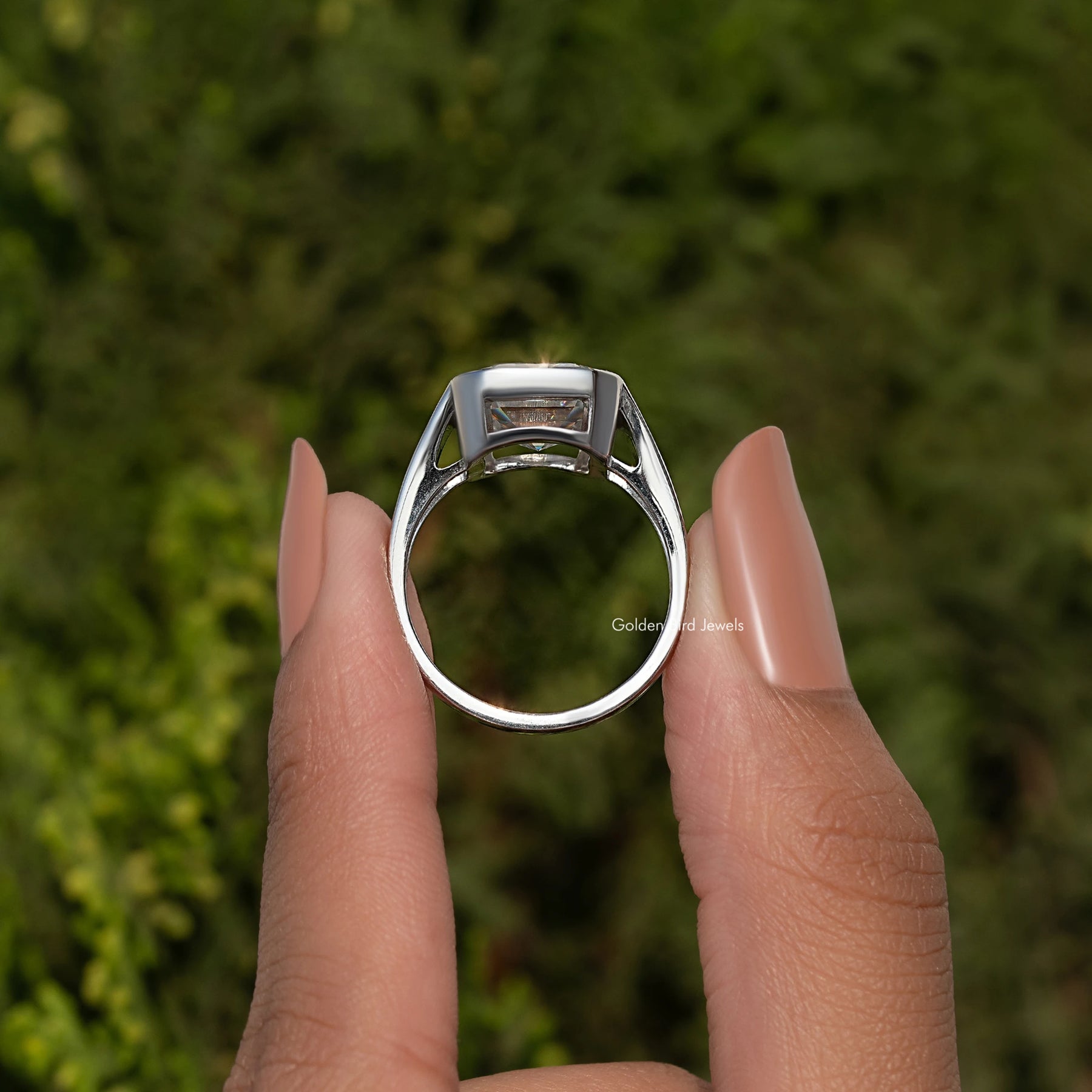 Asscher Cut Moissanite Bezel Set Solitaire Ring