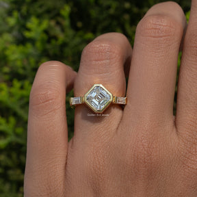 Asscher Cut Moissanite Three Stone Ring