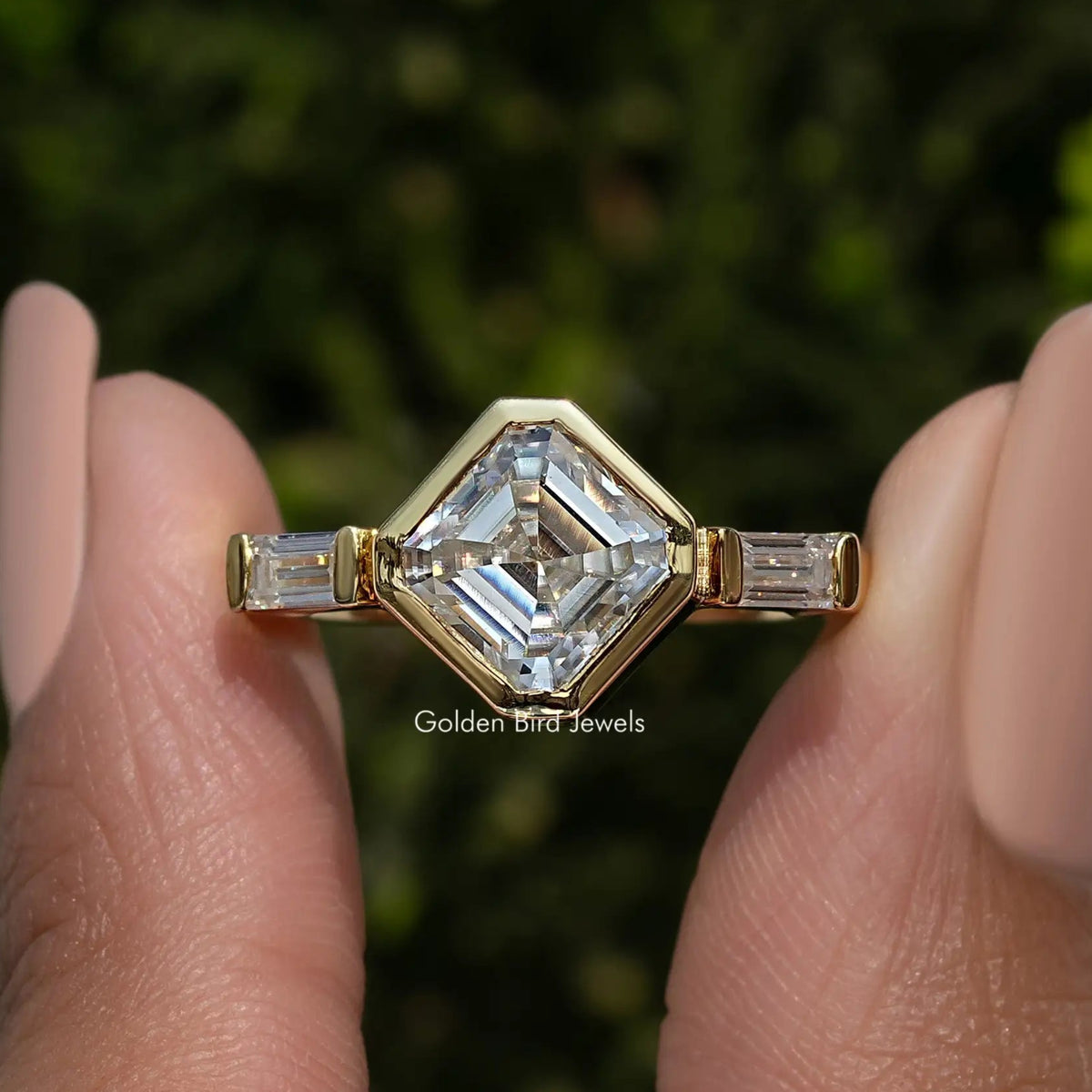 Asscher Cut Moissanite Three Stone Ring