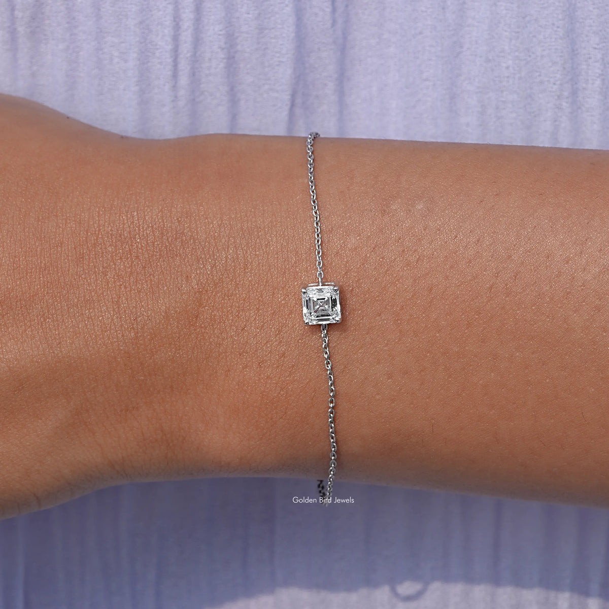 View of asscher Cut delicate chain  Bracelet