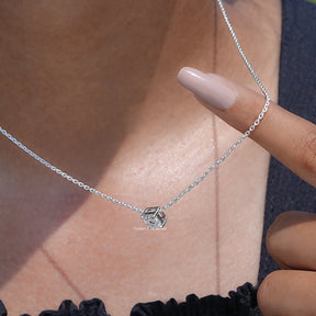 Detailed view of Asscher shape diamond pendant