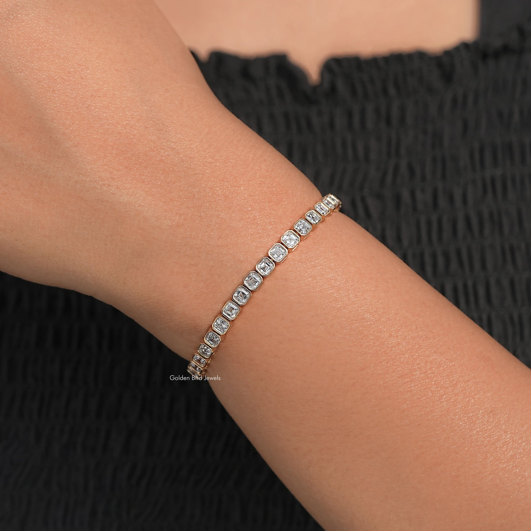 Bezel Set Asscher Lab Diamond Tennis Bracelet