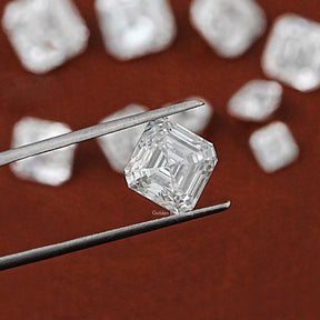 Tweezer Holding the Asscher Cut Lab Grown Loose Diamond