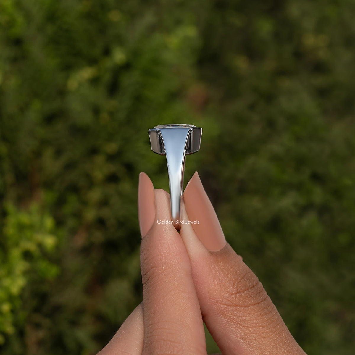 Asscher Cut Moissanite Bezel Set Solitaire Ring