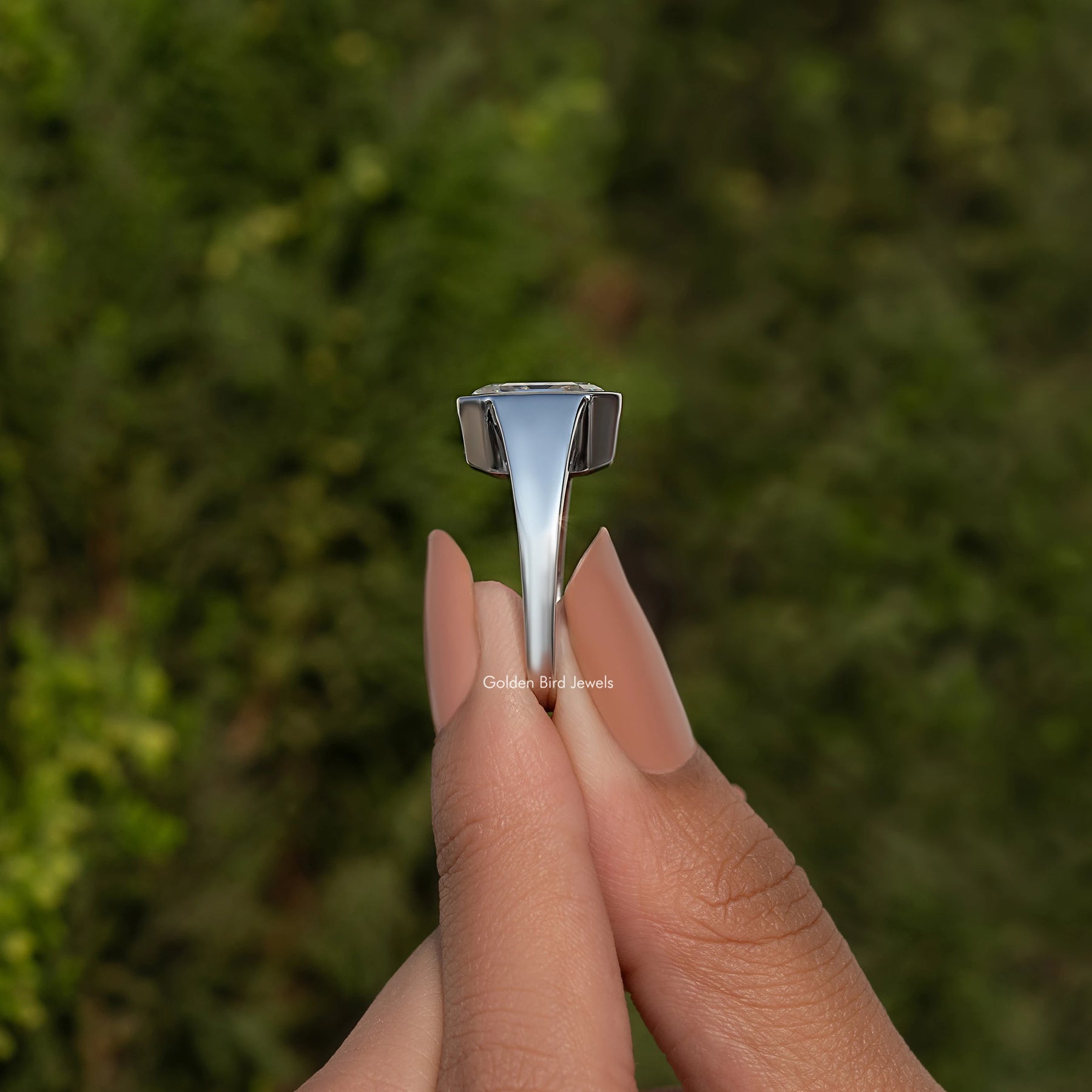 Asscher Cut Moissanite Bezel Set Solitaire Ring