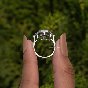 Asscher Cut Moissanite Halo Engagement Ring