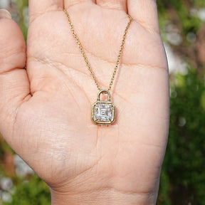 Colorless Asscher Moissanite Solitaire Pendant