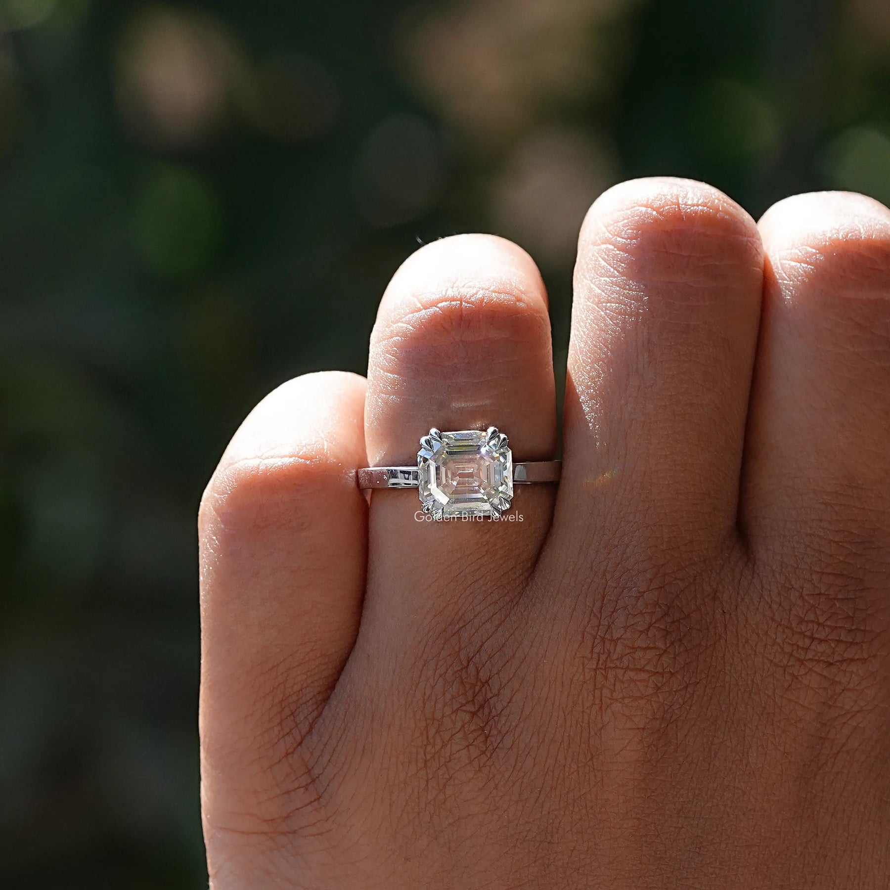 Moissanite asscher cut engagement ring discount