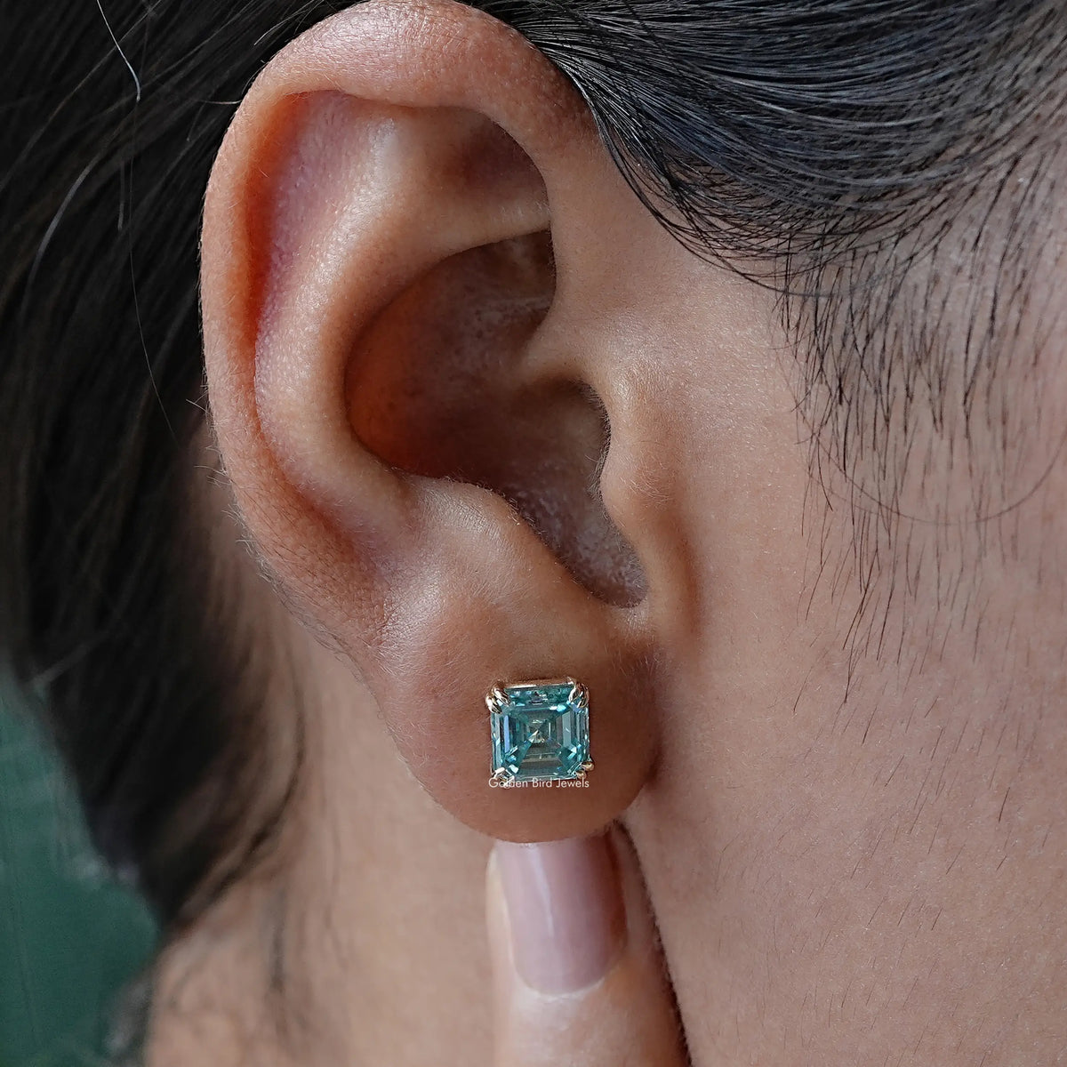 Blue Colored Halo moissanite stud earrings for women 