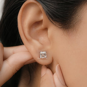 Asscher Cut Moissanite White Gold Stud Earrings