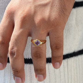 View of asscher purple saphhire mens ring 

