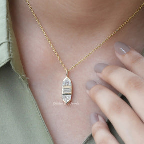[This baguette cut moissanite pendant made of vvs clarity]-[Golden Bird Jewels]