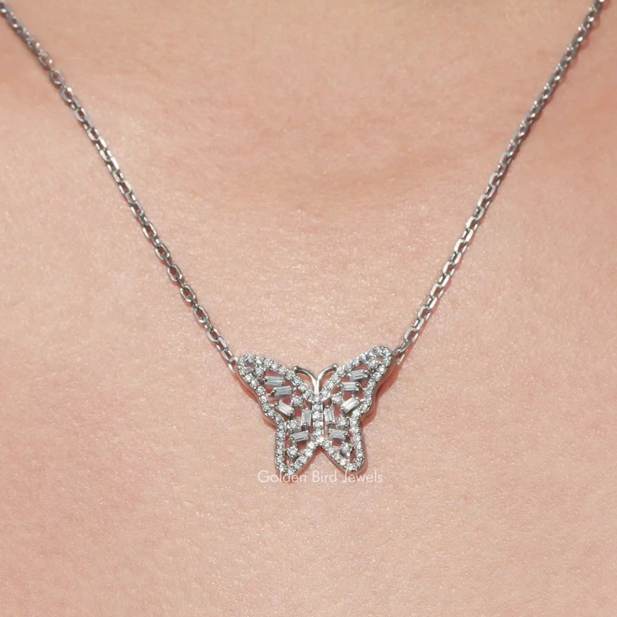 [Baguette Cut Moissanite Butterfly Pendant]-[Golden Bird Jewels]