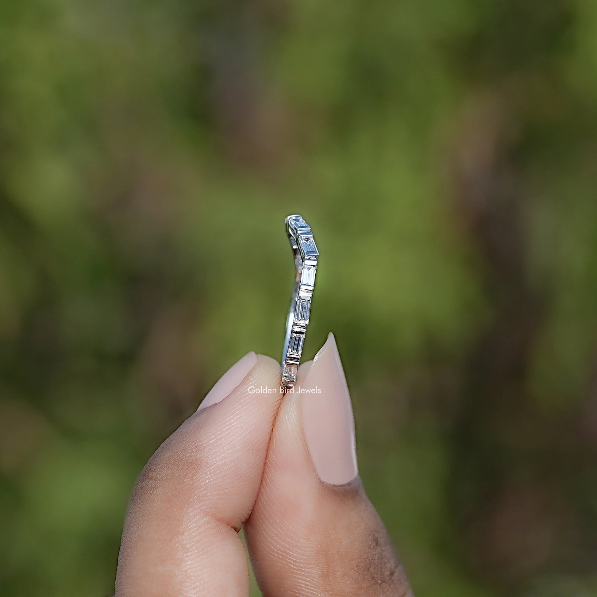Side View of Baguette Cut Lab Created Diamond Full Circle Ring