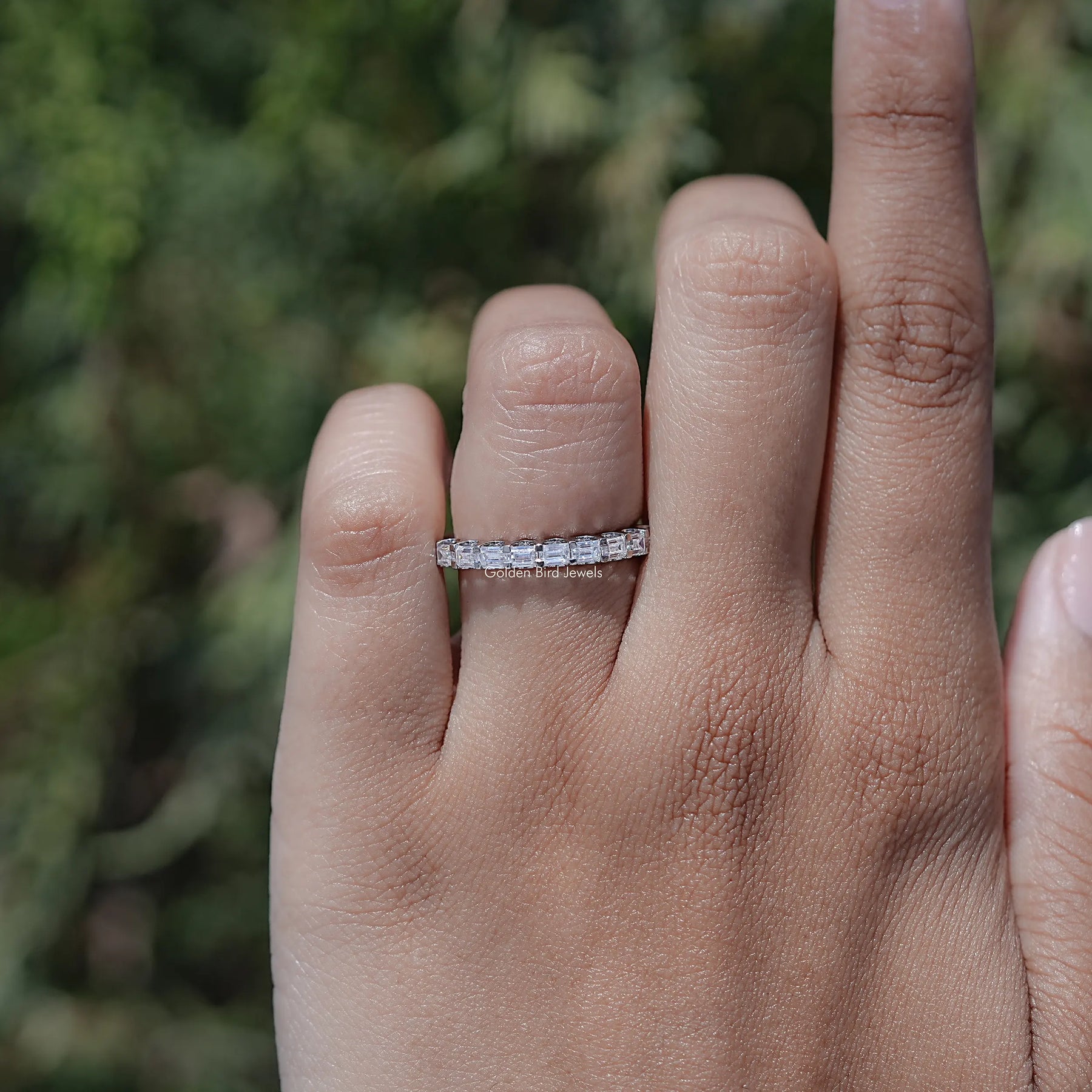 Baguette Cut Moissanite Half Eternity Wedding Band