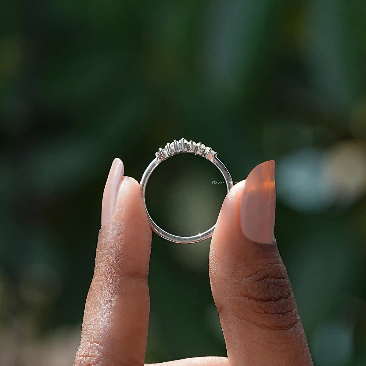 [Moissanite Baguette Cut Wedding Band]-[Golden Bird Jewels]