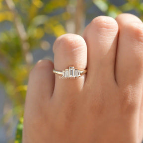 [In Finger a Baguette Moissanite Stone Wedding Ring]-[Golden Bird Jewels]