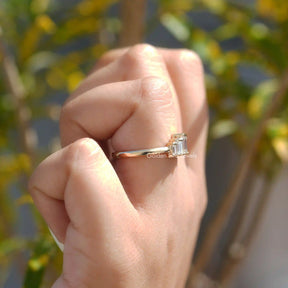 [In Finger a Bezel Set Moissanite Wedding  Ring]-[Golden Bird Jewels]