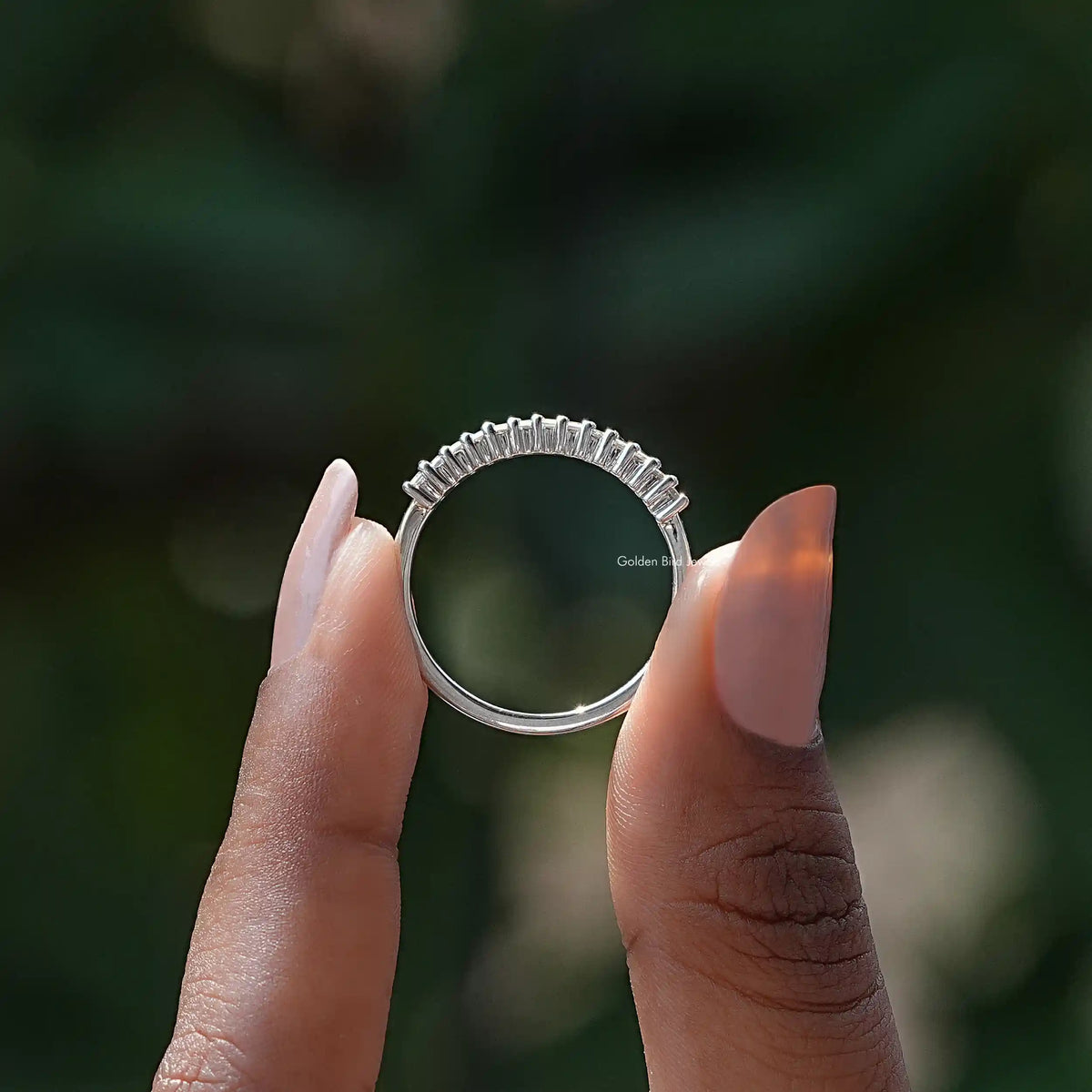 [14K White Gold Baguette Cut Wedding Band]-[Golden Bird Jewels]