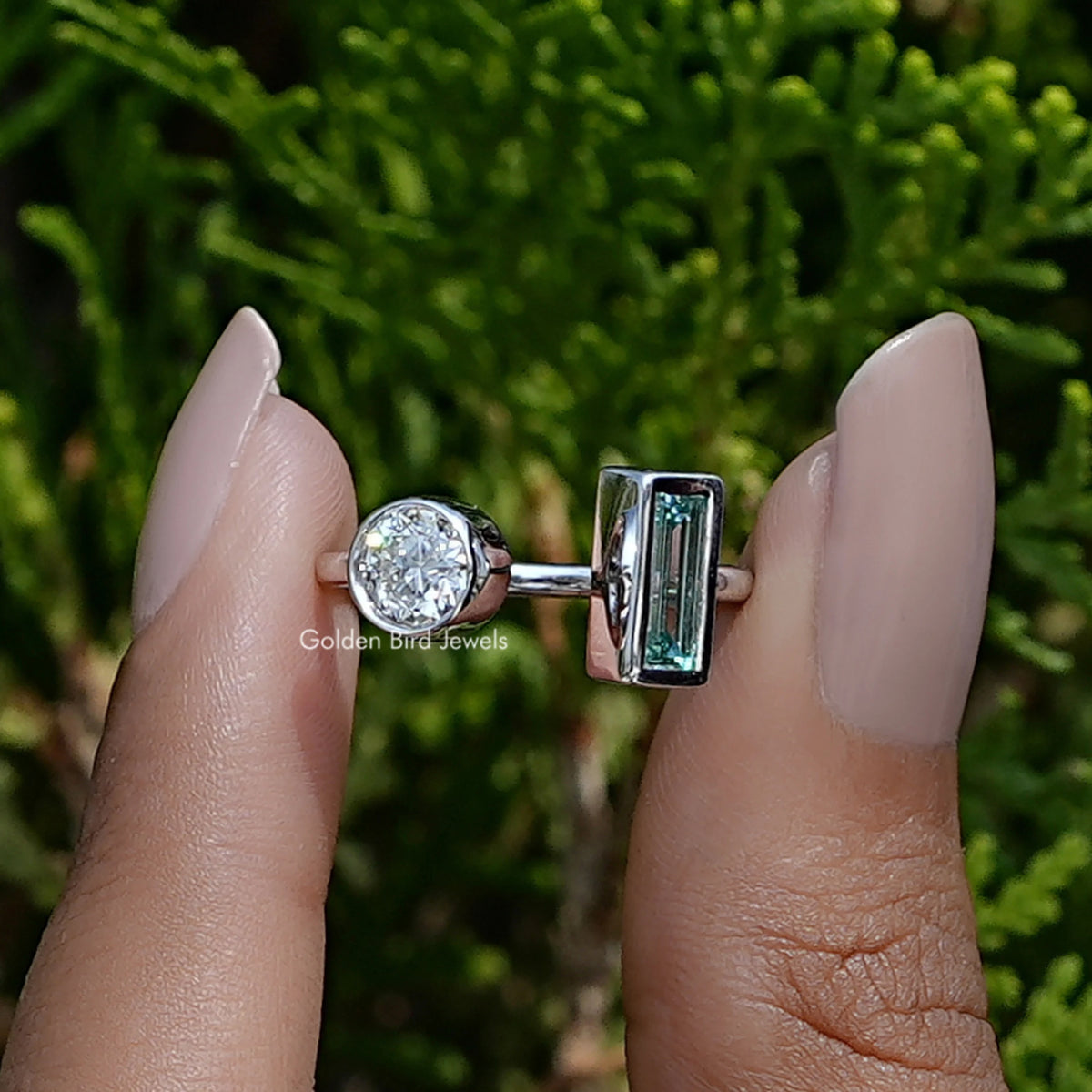 Baguette Cut Moissanite Open Cuff Toi Et Moi Ring