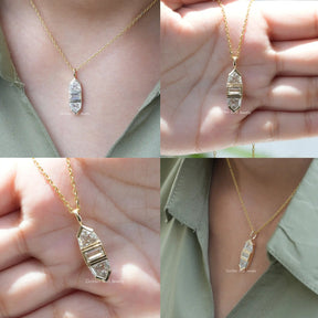 [Collage of baguette and bullet cut moissanite pendant]-[Golden Bird Jewels]
