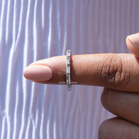 In finger front View of Baguette Cut Diamond Wedding Band In White Gold