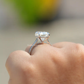 Elongated Cushion Lab Diamond Hidden Halo Ring
