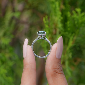 Elongated Cushion Moissanite Hidden Halo Ring