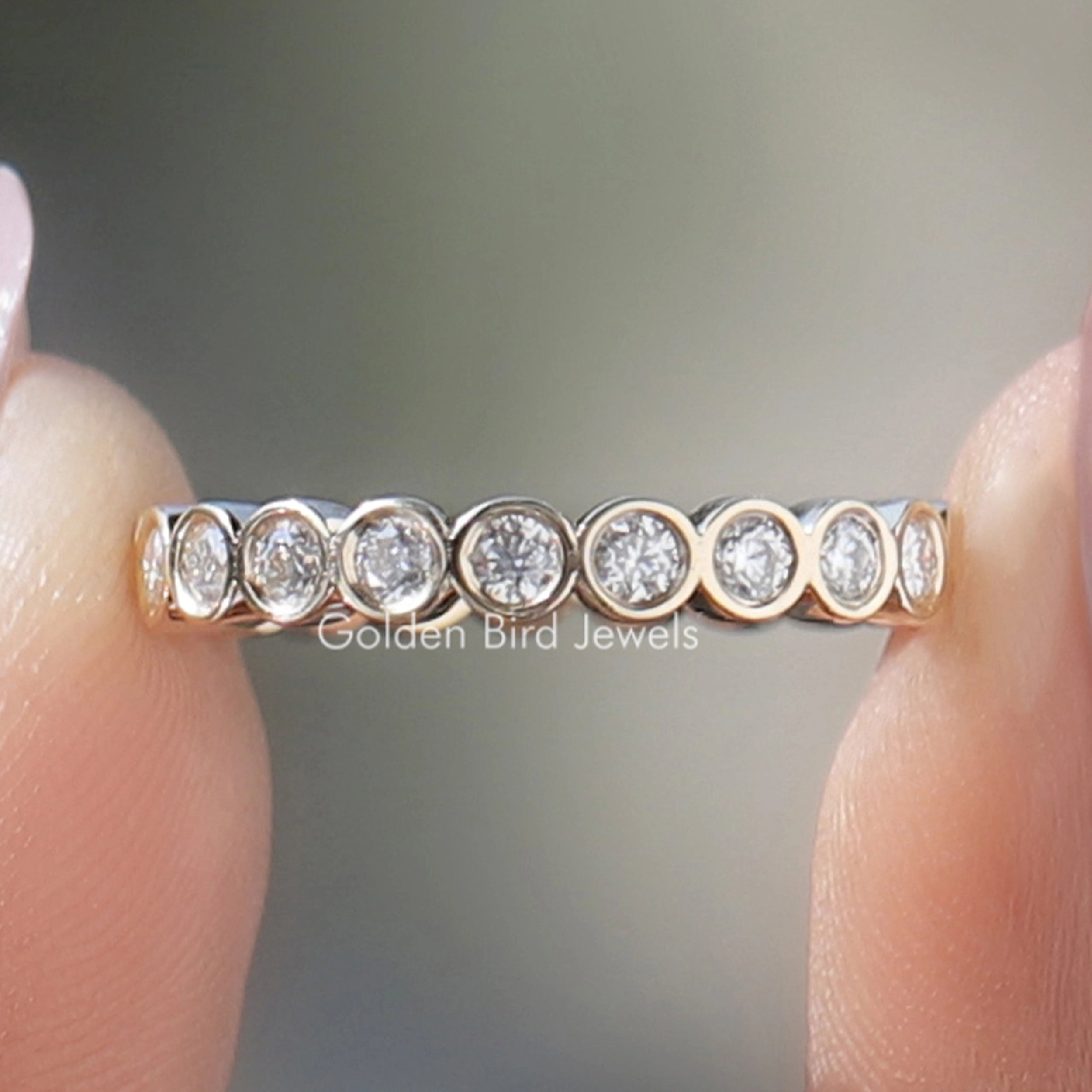 Round Cut Lab Bezel Set Full Eternity Band – goldenbirdjewels