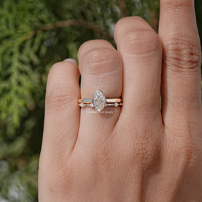 Old Mine Moval Cut Moissanite Solitaire Bridal Ring Set