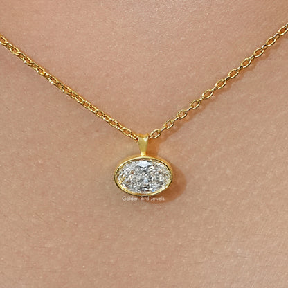 Gold-tone oval lab diamond solitaire pendant on chain