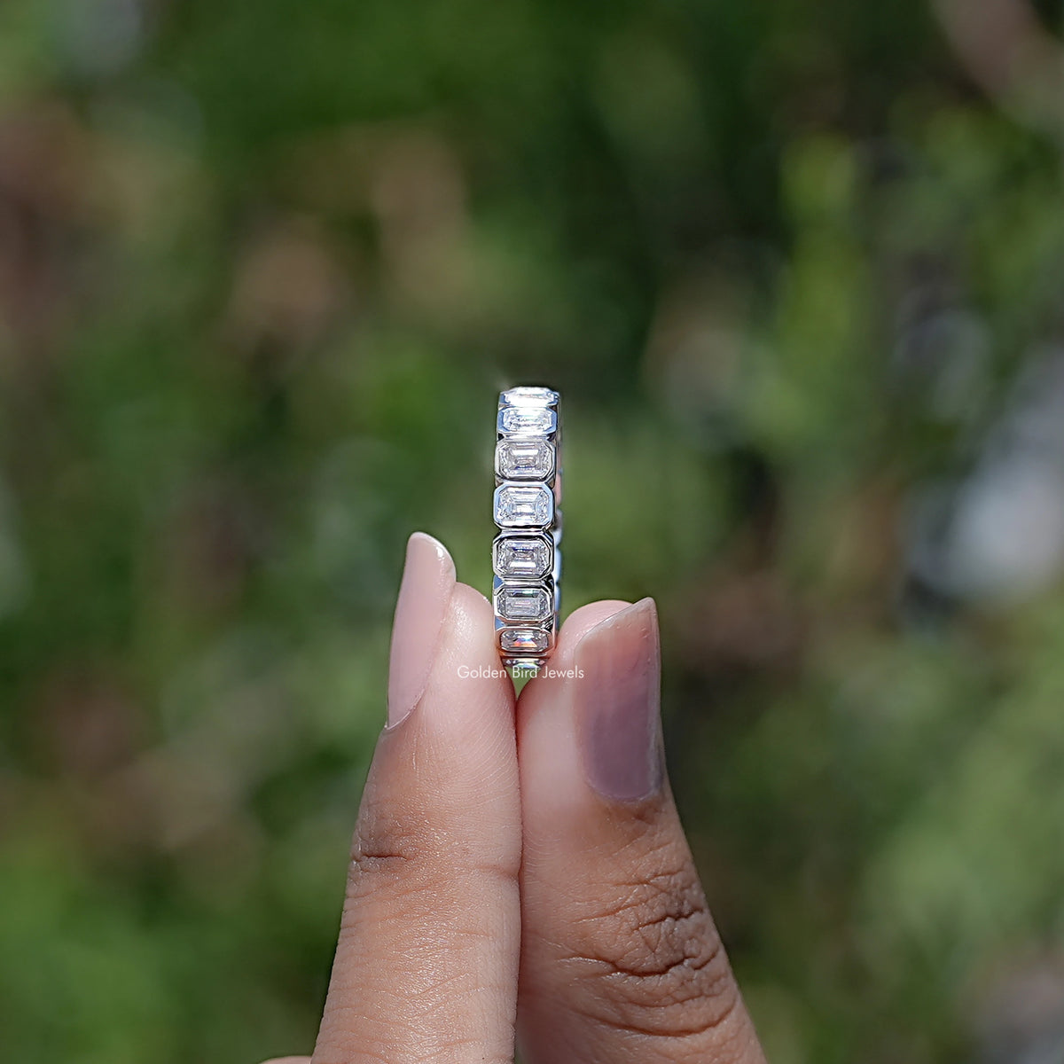 Bezel Set Emerald Cut Full Eternity Band