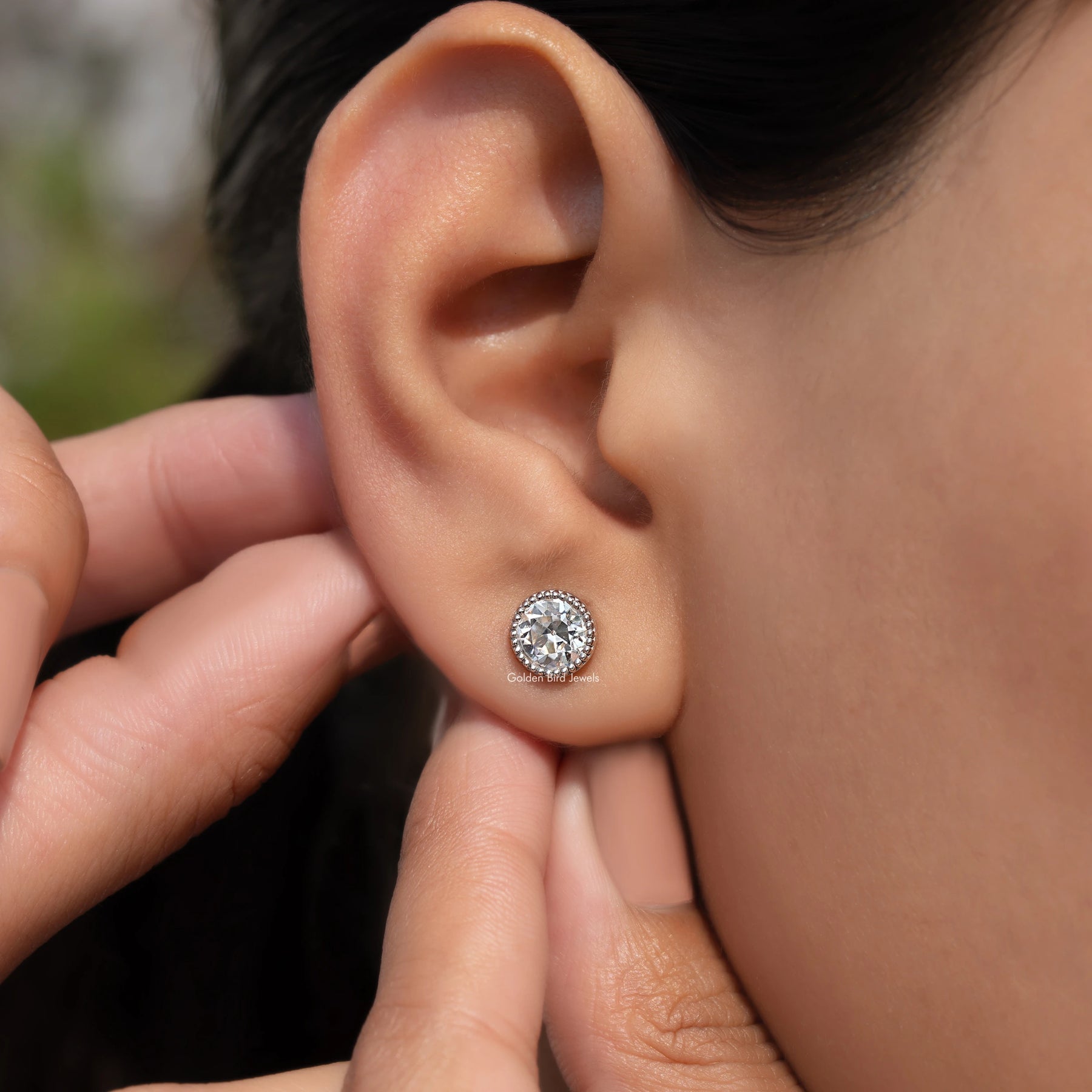 Old European Round Cut Milgrain Bezel Set Earrings