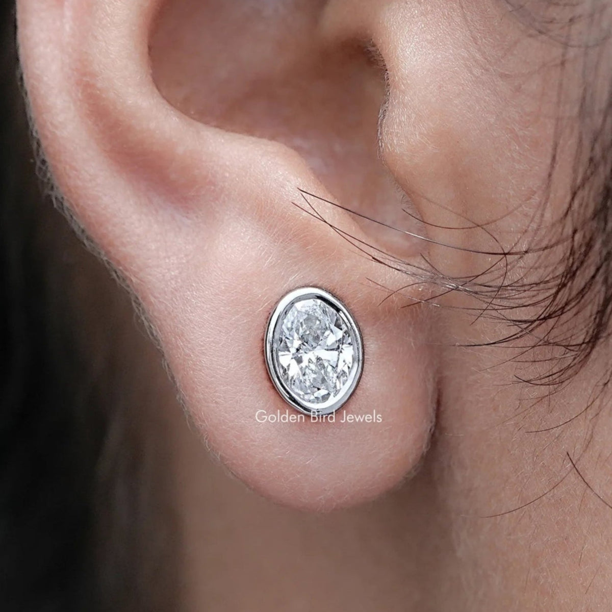 Bezel Set Oval Lab Diamond Stud Earrings