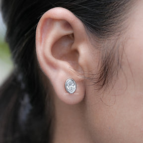 Bezel Set Oval Lab Diamond Stud Earrings